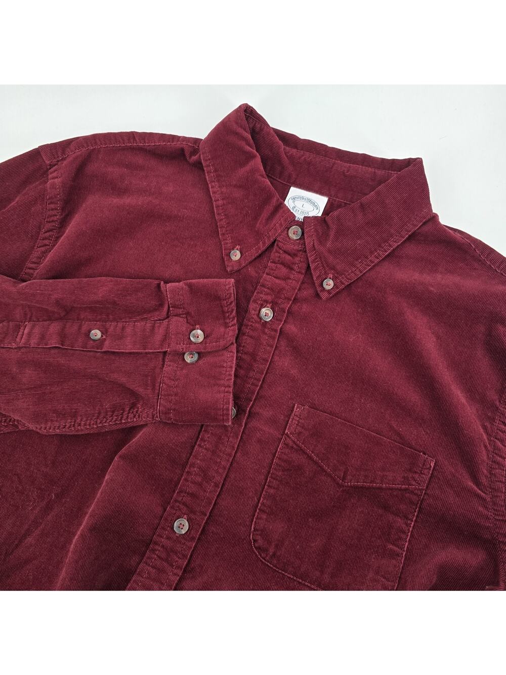 Brooks Brothers Regent Fit Corduroy Shirt Mens L Button Up Long Sleeve Maroon